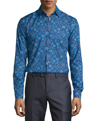 Eton Floral Print Sport Shirt Blue
