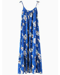Choies Blue Floral Chiffon Spaghetti Strap Dress