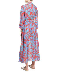 Diane von Furstenberg Floral Print Voile Maxi Wrap Dress Bluered