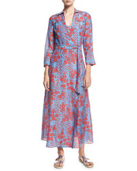 Diane von Furstenberg Floral Print Voile Maxi Wrap Dress Bluered
