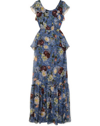 Erdem Julianna Ruffled Floral Print Silk Chiffon Gown