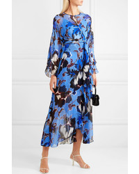 Diane von Furstenberg Lizella Ruffled Floral Print Crepon Wrap Maxi Dress