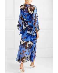 Diane von Furstenberg Lizella Ruffled Floral Print Crepon Wrap Maxi Dress