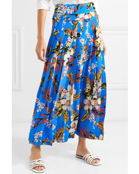 Diane von Furstenberg Pleated Printed Silk Wrap Maxi Skirt