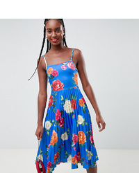 Asos Tall Asos Design Tall Scuba Floral Cami Pleated Midi Prom Dress