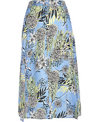 River Island Blue Pineapple Print Midi Skirt