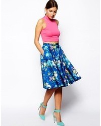 Asos Floral Midi Skirt In Scuba