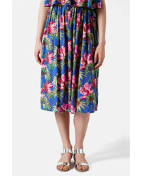Topshop Hibiscus Print Midi Skirt