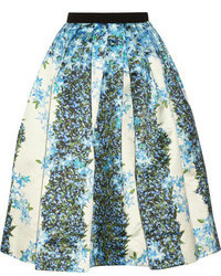 Tibi Sidewalk Floral Print Silk Gazar Midi Skirt
