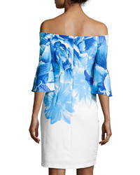 Donna Ricco Bell Sleeve Floral Print Sheath Dress Bluewhite
