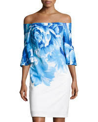 Donna Ricco Bell Sleeve Floral Print Sheath Dress Bluewhite