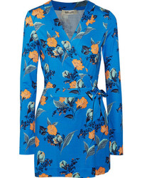 Diane von Furstenberg Celeste Floral Print Silk Jersey Playsuit Blue