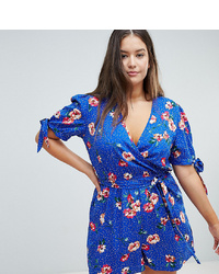 Influence Plus Polka Dot Floral Playsuit With Tie Sleeves