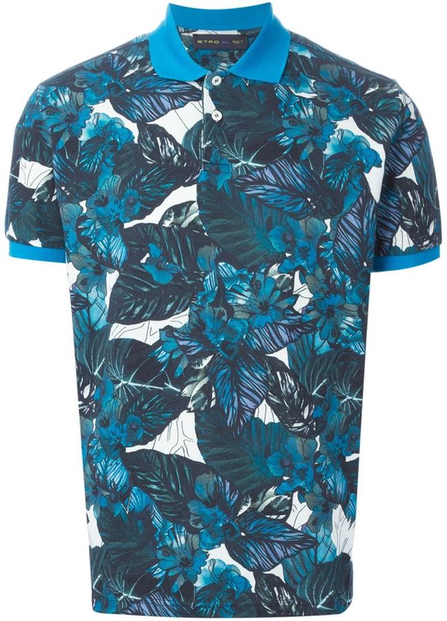 ETRO floral-jacquard knitted polo top - Blue