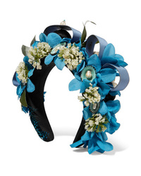 Blue Floral Satin Headband