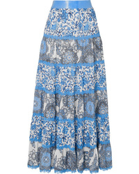 Blue Floral Satin Maxi Skirt