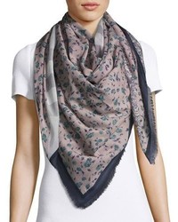 Burberry Square Floral Patchwork Scarf Blue