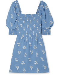 Reformation Elle Shirred Floral Print Tte Mini Dress