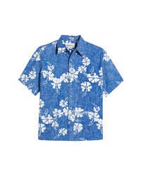 Reyn Spooner 50th State Floral Print Short Sleeve Button Up Shirt In Blue At Nordstrom