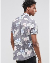 Asos Brand Floral Shirt In Navy With Short Sleeves