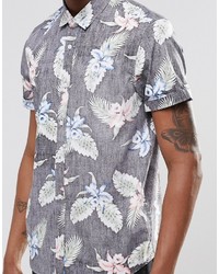 Asos Brand Floral Shirt In Navy With Short Sleeves
