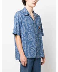 Versace Floral Print Spread Collar Cotton Shirt