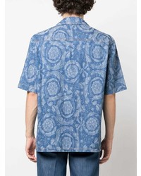 Versace Floral Print Spread Collar Cotton Shirt
