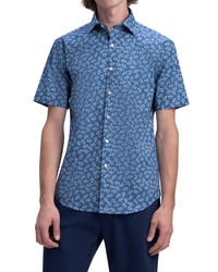 Bugatchi Floral Short Sleeve Stretch Cotton Button Up Shirt In Riviera At Nordstrom