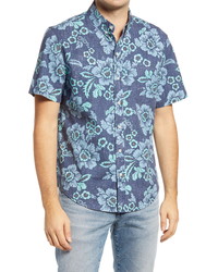 Blue Floral Short Sleeve Shirts for Men | Lookastic