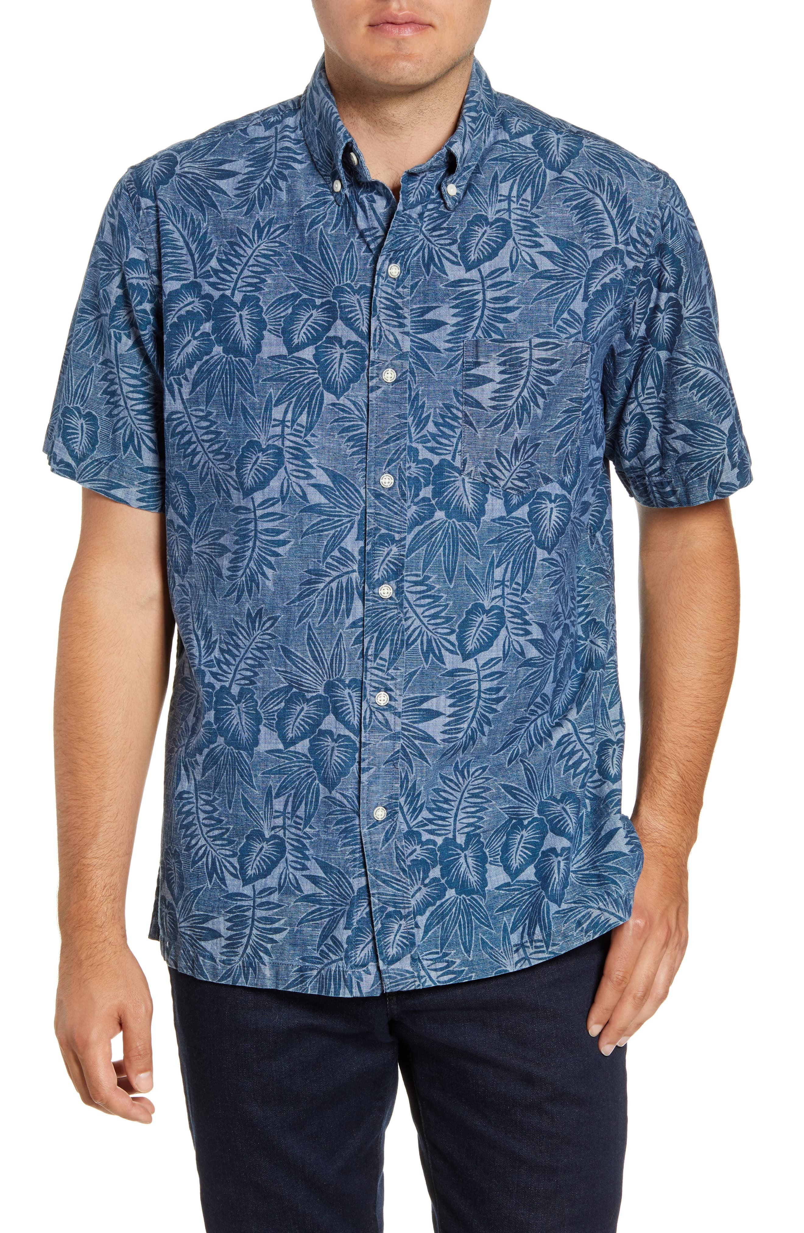 Reyn Spooner Surfers Paradise Classic Fit Short Sleeve Button-Down Shirt in Nile Blue