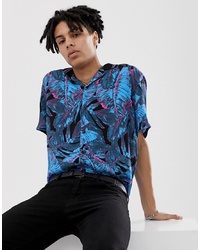 ASOS DESIGN Relaxed Fit Hawaiian Floral Shirt With Ribbed Collar