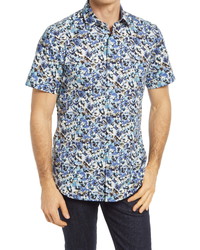 Bugatchi Shaped Fit Floral Short Sleeve Button Up Shirt