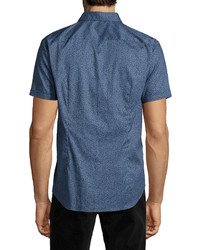 John Varvatos Star Usa Floral Print Short Sleeve Woven Shirt Blue