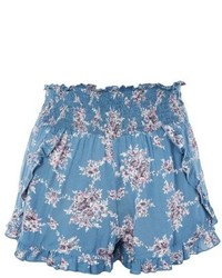 Topshop Blue Floral Ruffle Shorts