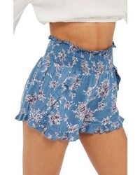 Topshop Blue Floral Ruffle Shorts