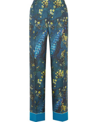 Blue Floral Silk Dress Pants