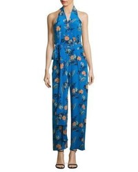 Diane von Furstenberg Floral Print Silk Halter Jumpsuit