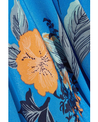 Diane von Furstenberg Floral Print Silk Halterneck Jumpsuit Azure