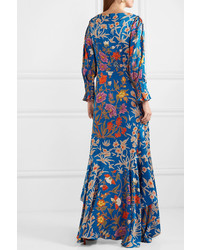 Peter Pilotto Floral Print Hammered Stretch Silk Dress