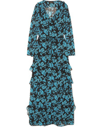 Saloni Izzie Ruffled Floral Print Silk Chiffon Maxi Dress
