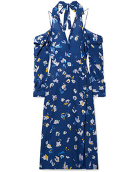 Altuzarra Chiara Cold Shoulder Floral Print Silk De Chine Midi Dress