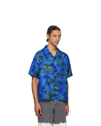 Givenchy Blue Silk Hawaiian Short Sleeve Shirt