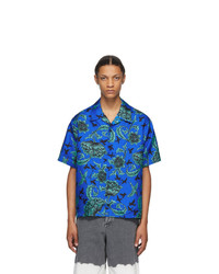 Givenchy Blue Silk Hawaiian Short Sleeve Shirt