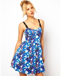 Asos Premium Floral Cup Skater Dress With Buckle Straps