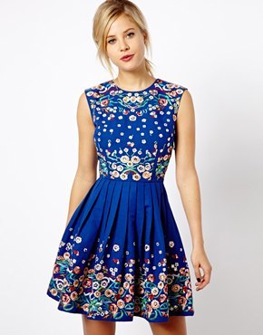 blue floral skater dress