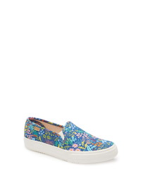 Blue Floral Slip-on Sneakers