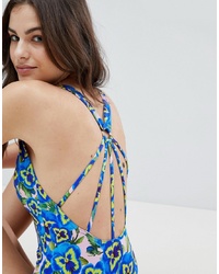 ASOS DESIGN Recycled Strappy Ring Back Swimsuit In Pansy Print