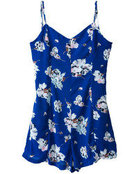 Choies Blue Floral Backless Spaghetti Strap Romper Playsuit