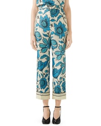 Gucci Watercolor Floral Print Silk Twill Pants