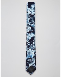 Asos Brand Slim Tie With Navy Floral Design
